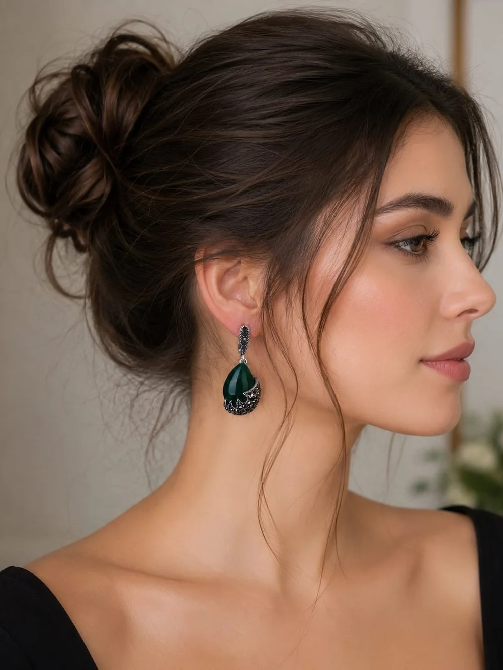 Green Teardrop Marcasite Dangle Earrings - Elegant Women Jewelry